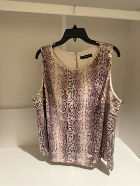 INC International Concepts Cream and Purple Snake-Print Cold Shoulder Sleeveless
